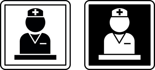 Nurse Station Signs. Black and White Vector Illustrations. Ward Nurse Workplace in the Inpatient Department. Sign in the Hospital Department
