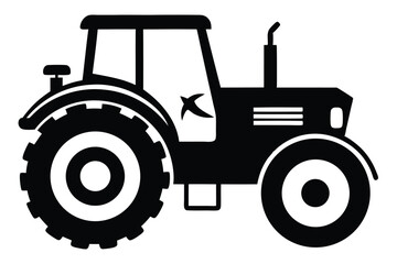 Isolated Silhouette of Black Tractor with Cabin, Exhaust, and Large Tires in Minimalist Style
