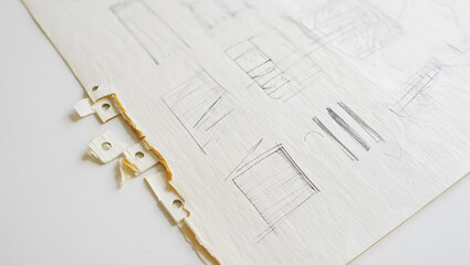 A vintage paper with handdrawn sketches and rough texture