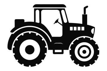 Black and white tractor silhouette with large wheels and a closed cab design