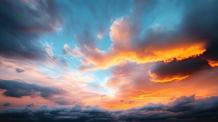 Fototapeta premium Breathtaking Sunset Over Serene Landscape with Vibrant Colors and Dramatic Cloud Formations in Sky