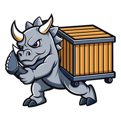 Mighty Rhino Powerful Cargo Delivery Mascot Illustration
