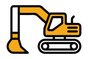Construction equipment yellow excavator vector icon illustration on white background