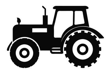 Black Silhouette of Tractor Agricultural Machinery, Farming Equipment, Rural Transport and Vehicles