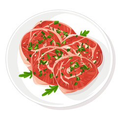 Flat 2D Beef Carpaccio illustration, vector graphic in icon style, on white background