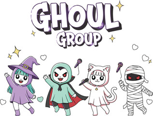 Cute characters dressed as a witch vampire cat and mummy vector