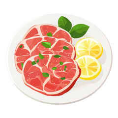 Beef Carpaccio, flat style 2D vector image, isolated on a white background