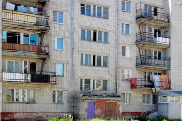 Background of the facade of a house in a poor area of ​​the city.