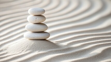 Stacked Smooth Stones Sitting On Rippled Sand Surfaces