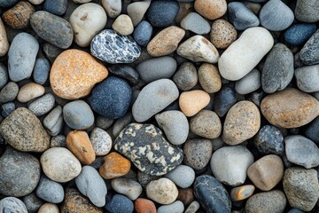 Close-up view of a textured surface of various smooth stones