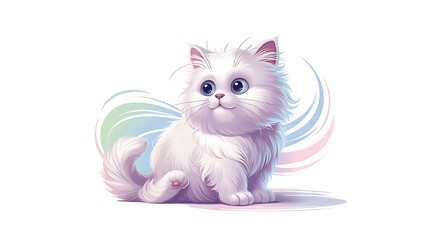 a cute white kitten with large blue eyes, long fluffy fur, sitting on a grass field, detailed, photorealistic, digital art, fantasy style, 8k resolution, cinematic lighting, highly detailed