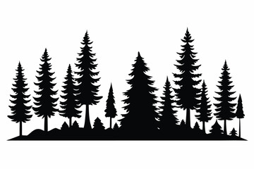 Collection of black silhouette tropical trees and plants