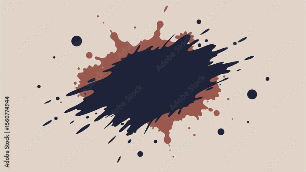 Poster abstract artistic composition featuring splashes and dots with beige background and transparency