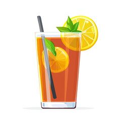 Minimal flat vector of a Black Tea Lemonade, 2D icon-style illustration on white background