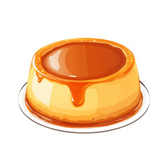 Minimal flat vector of a Caramel Flan, 2D icon-style illustration on white background