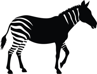 Black and white silhouette illustration of a walking zebra on a clean white background