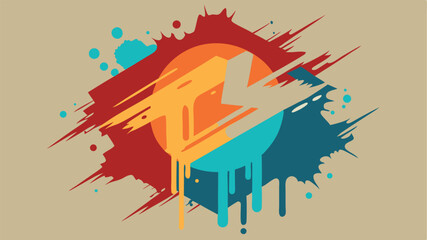 Abstract artistic composition with modern geometric shapes and colorful splashes design