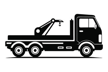 Black Silhouette of a Tow Truck with Hook and Three Axles Vector Image