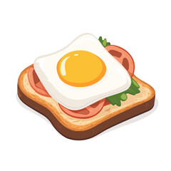 2D flat vector illustration of a Croque Madame in icon style, isolated on white background