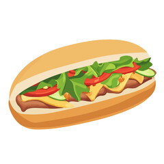 Flat 2D Banh Mi illustration, vector graphic in icon style, on white background
