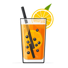 Flat 2D Black Tea Lemonade illustration, vector graphic in icon style, on white background