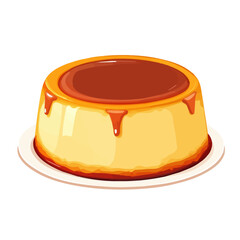 Flat 2D Caramel Flan illustration, vector graphic in icon style, on white background