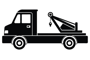 Silhouette Image of a Tow Truck with Crane on Black and White Backdrop