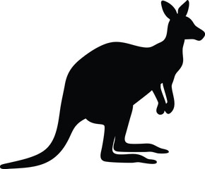 Silhouette of a jumping kangaroo isolated on a white background with detailed profile