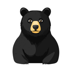 Flat 2D Black Bear illustration, vector graphic in icon style, on white background