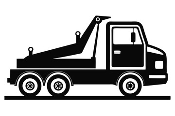 Black Silhouette Illustration of a Tow Truck with Three Axles and a Crane