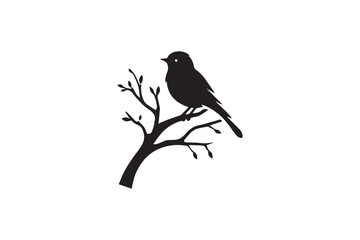 Obraz premium A bird is siting on a branch of a silhouette with a simple, understated design set against a white background Simple