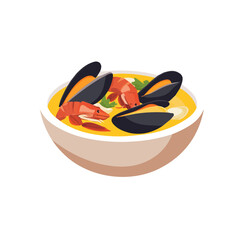 Flat 2D Bouillabaisse illustration, vector graphic in icon style, on white background
