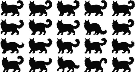 Set of black vector animal silhouettes including cats dogs bears lions tigers elephants horses giraffes wolves and dinosaurs
