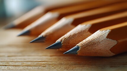 Sharpened pencils arranged on a wooden surface Generative AI