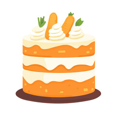 Minimal flat vector of a Carrot Cake, 2D icon-style illustration on white background