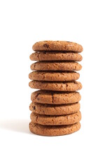 There are oatmeal cookies on a white background.