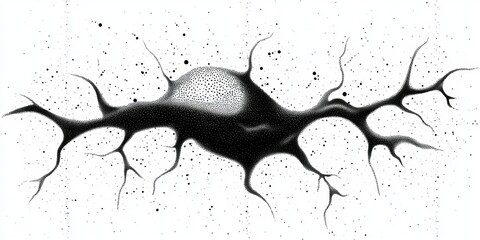 Detailed Illustration of a Nerve Brain Cell Structure with Realistic Connections in Neuroscience