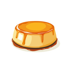 2D flat vector illustration of a Caramel Flan in icon style, isolated on white background