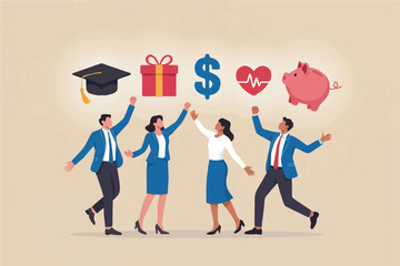 Flat cartoon vector illustration of people celebrating success isolated on transparent background