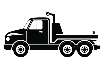 Bold Silhouette of a ThreeAxle Tow Truck with Crane Arm Detail Illustration