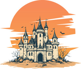 Moonlit Gothic Castle: Spooky Halloween Landscape