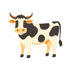 Flat 2D Cow illustration, vector graphic in icon style, on white background