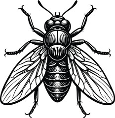 Intricate Line Art Illustration of a House Fly Detailed Vector Graphic Design