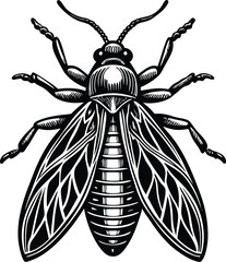 Intricate Black and White Illustration of a Firefly or Lightning Bug Detailed Vector Art