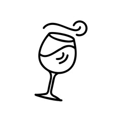 Wine glass swirl icon in minimalist line art design  