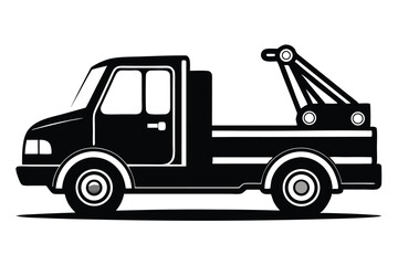 Black and White Illustration of a Tow Truck with a Boom Lift on the Back