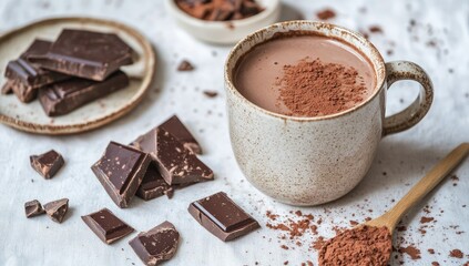 Warm chocolate drink with chocolate pieces