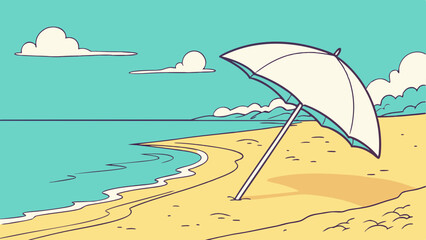 Beach scene vector illustration with umbrella sand sea and sky summer vacation travel destination art
