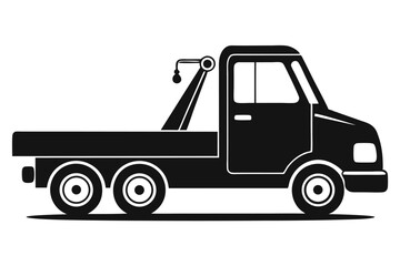 Black Silhouette of a Tow Truck with Hook and Two Rear Wheels