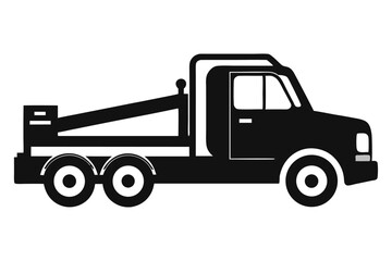 Black and White Illustration of a Classic Dump Truck, Simple Design Style